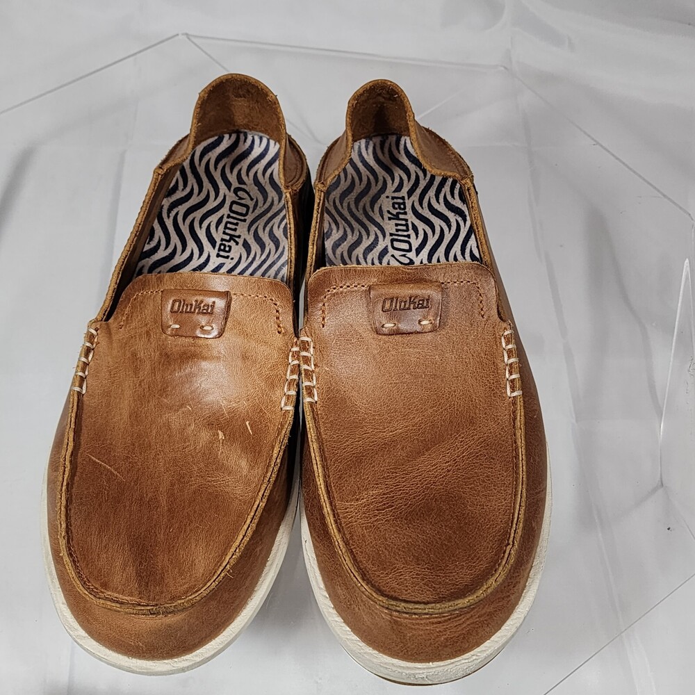 Olukai Kakaha Men 8.5 M Tan Leather Slip-On Shoes/Loafers